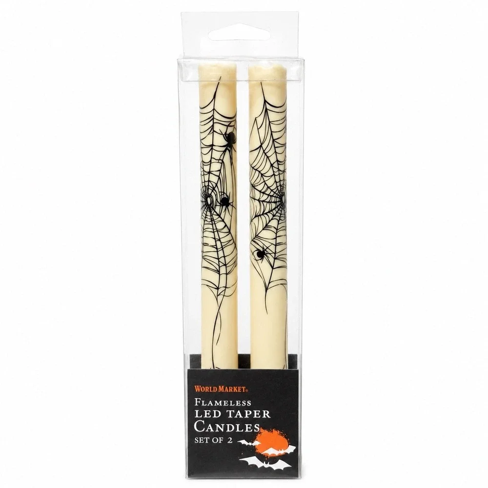 World Market Halloween Flameless LED Taper Candles Bats Spiderwebs Set of 4